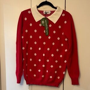Oxknit nwt red polka dot retro style sweater 100% size S